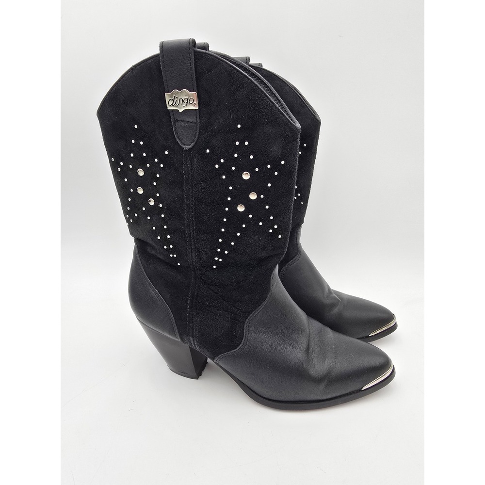 Dingo Black Leather Suede Studded Star Struck Western Cowboy Boots  7.5 M